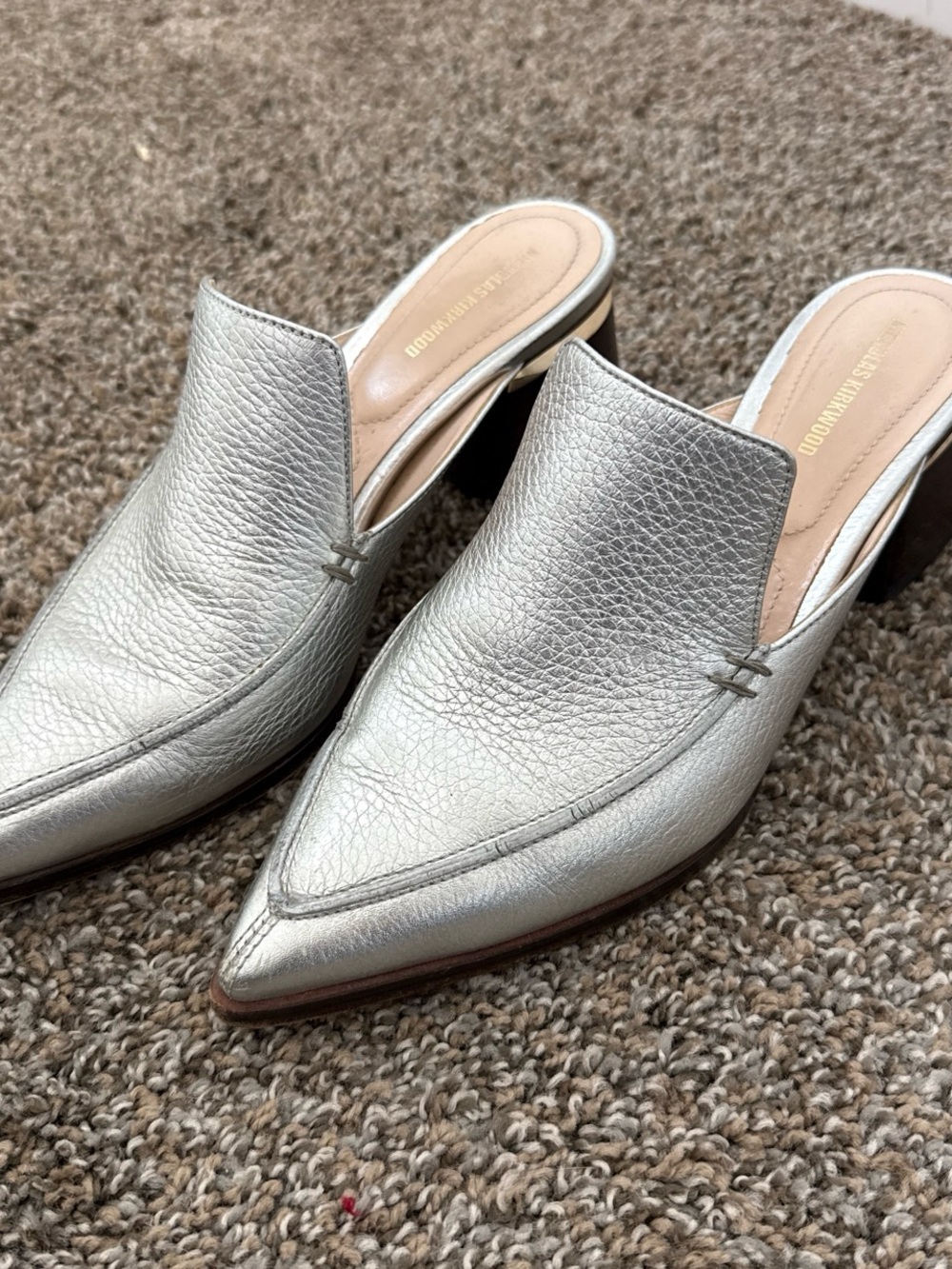 Nicholas Kirkwood Silver Leather Pointed Toe Mule Heels